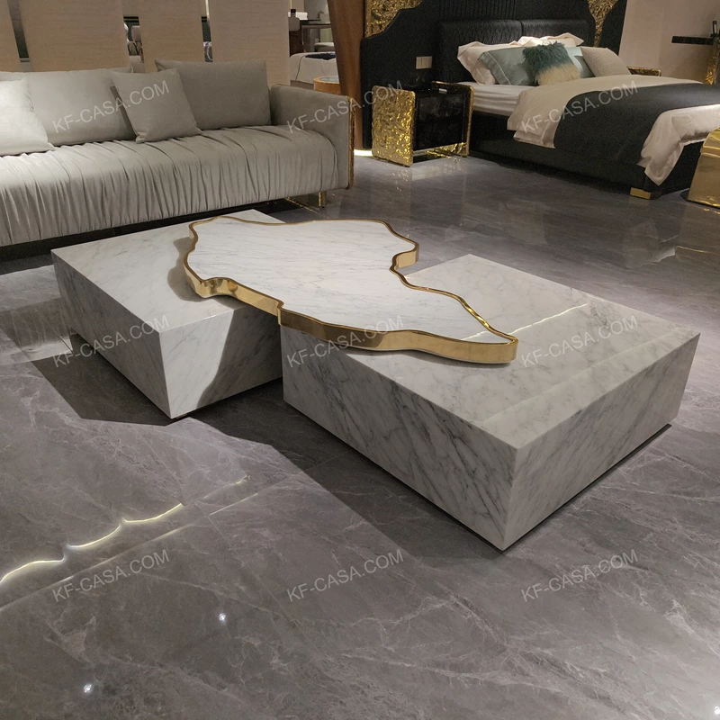 Art-Inspired Marble Coffee Table with Gold Accent Detail
